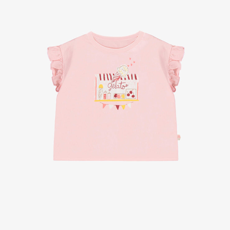 T-shirt à manches courtes de coupe décontractée rose pâle avec illustration, enfant || Pale pink short sleeves relaxed fit t-shirt with print, child