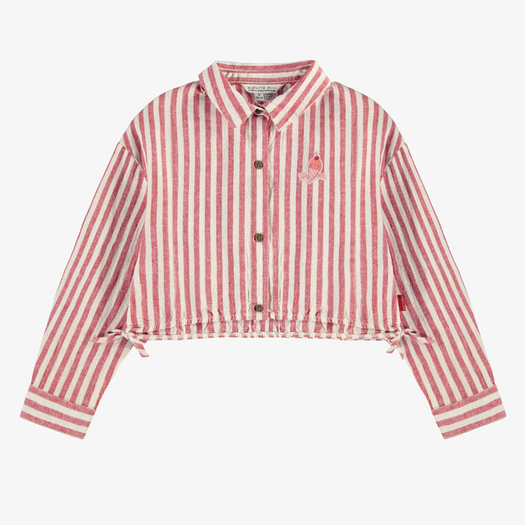 Chemise manches longues de coupe ample rouge et crème à rayures, enfant || Red and white long sleeves loose fit shirt with stripes, child