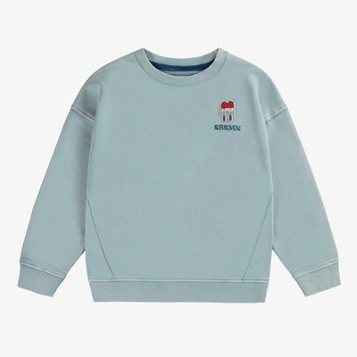 Chandail manches longues bleu en coton français, enfant || Blue long sleeves sweater in french terry, child