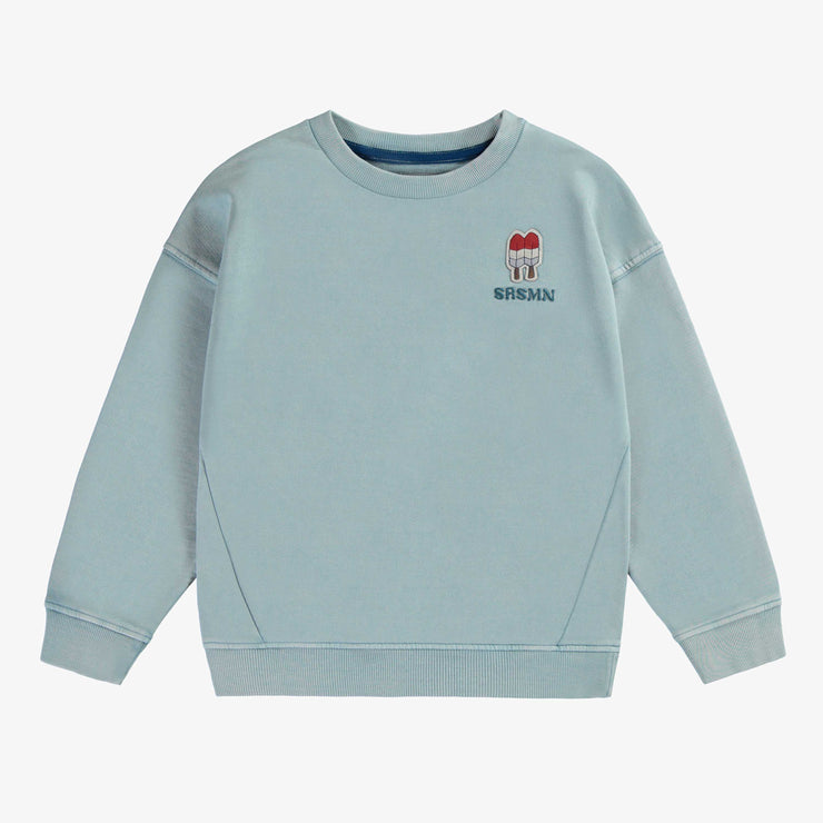 Chandail manches longues bleu en coton français, enfant || Blue long sleeves sweater in french terry, child