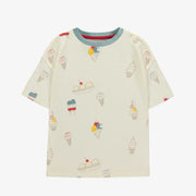 T-shirt à manches courtes crème avec motif de crèmes glacées, enfant || Cream short sleeves t-shirt with ice cream print, child