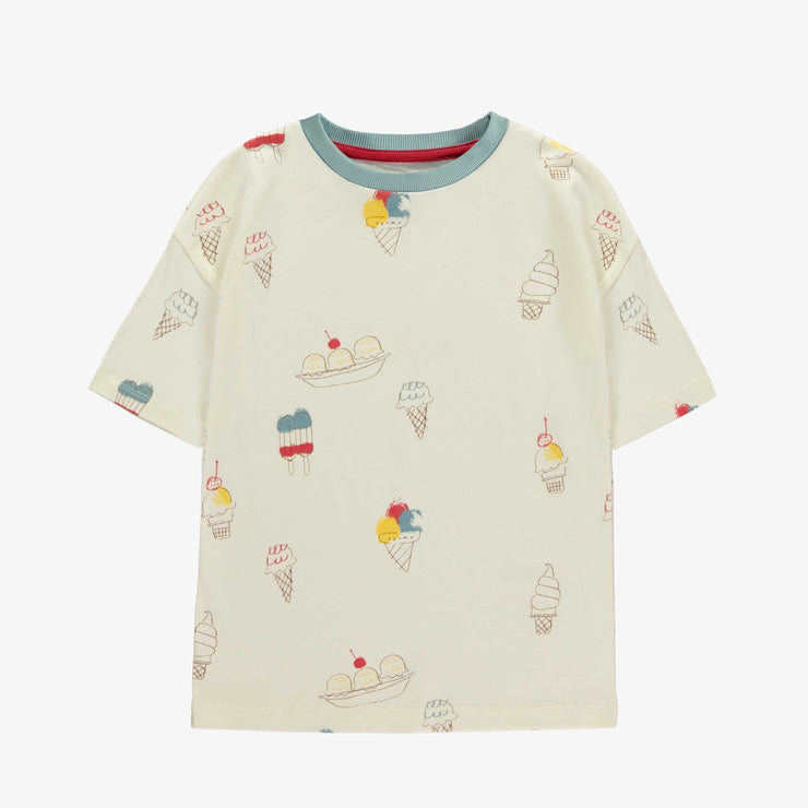 T-shirt à manches courtes crème avec motif de crèmes glacées, enfant || Cream short sleeves t-shirt with ice cream print, child