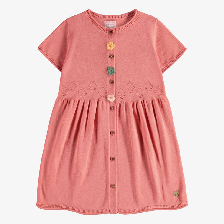 Robe ajustée évasée en maille à manches courtes rose, enfant || Pink short sleeves slim, fit flared knitted dress, child