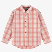 Chemise rose et crème à carreaux en sergé brossé, enfant || Pink and cream plaid shirt in brushed twill, child