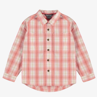 Chemise rose et crème à carreaux en sergé brossé, enfant || Pink and cream plaid shirt in brushed twill, child
