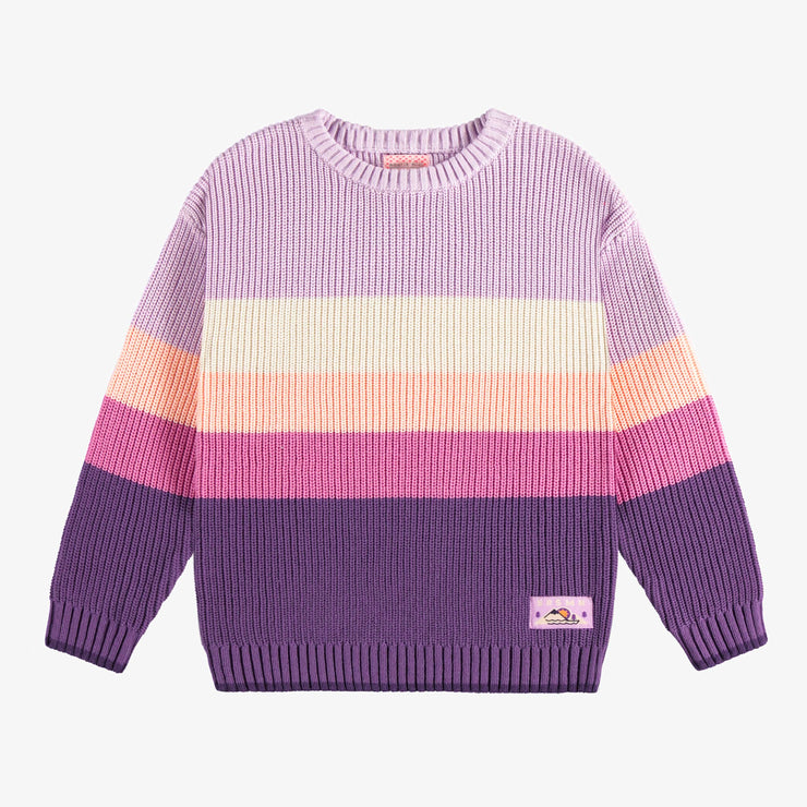 Chandail de maille côtelée manches longues mauve, crème et pêche, enfant || Purple, cream and peach long sleeve rib knit sweater, child