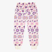Pantalon crème fleuri mauve en coton français, enfant || Cream pants with purple floral print in French terry, child