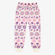 Pantalon crème fleuri mauve en coton français, enfant || Cream pants with purple floral print in French terry, child