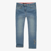 Pantalon coupe ajustée en denim extensible, bleu pâle, enfant || Slim fit pants in stretch denim, light blue, child