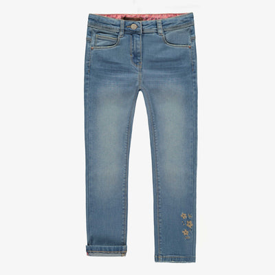 Pantalon coupe ajustée en denim extensible, bleu pâle, enfant || Slim fit pants in stretch denim, light blue, child