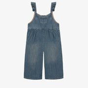 Salopette 7/8 avec bretelles à volants en denim bleu moyen, enfant || 7/8 overall with ruffle at straps in medium light denim, child