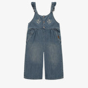 Salopette 7/8 avec bretelles à volants en denim bleu moyen, enfant || 7/8 overall with ruffle at straps in medium light denim, child