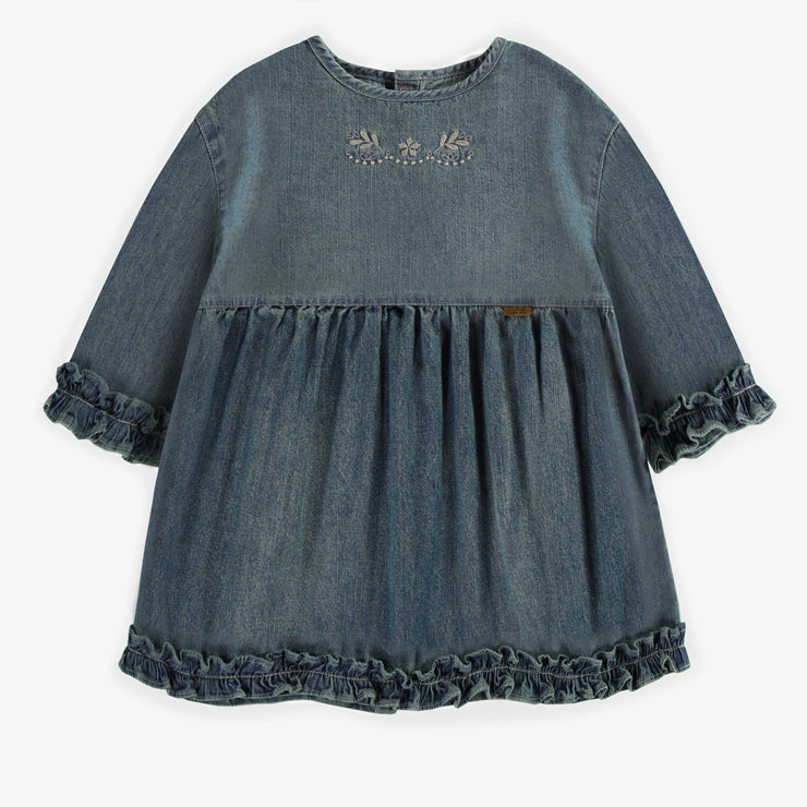 Robe tunique décontractée/évasée à manches 3/4 en denim léger bleu pâle, enfant