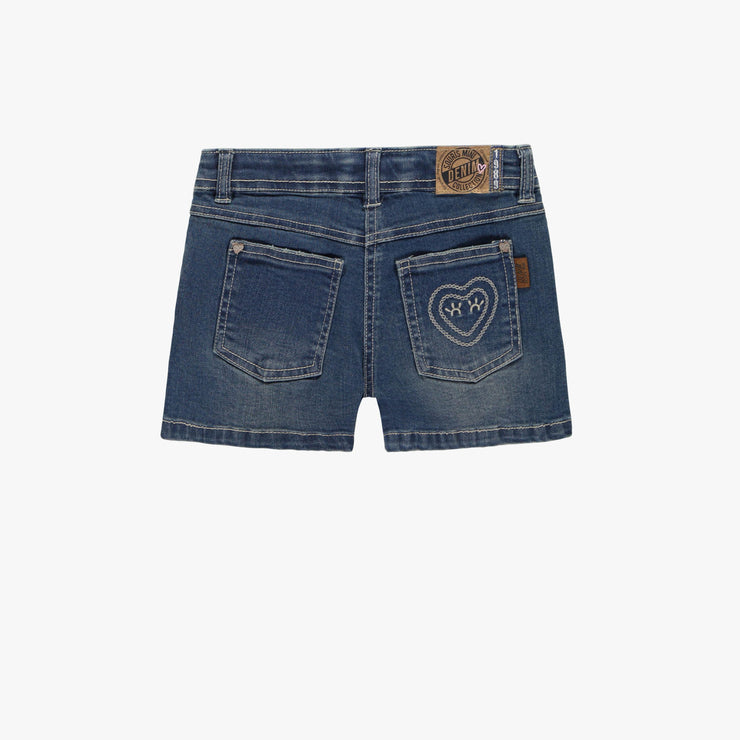 Short coupe régulière en denim extensible, bleu moyen, enfant  || Regular fit short in stretch denim, medium blue, child