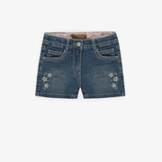 Short coupe régulière en denim extensible, bleu moyen, enfant  || Regular fit short in stretch denim, medium blue, child