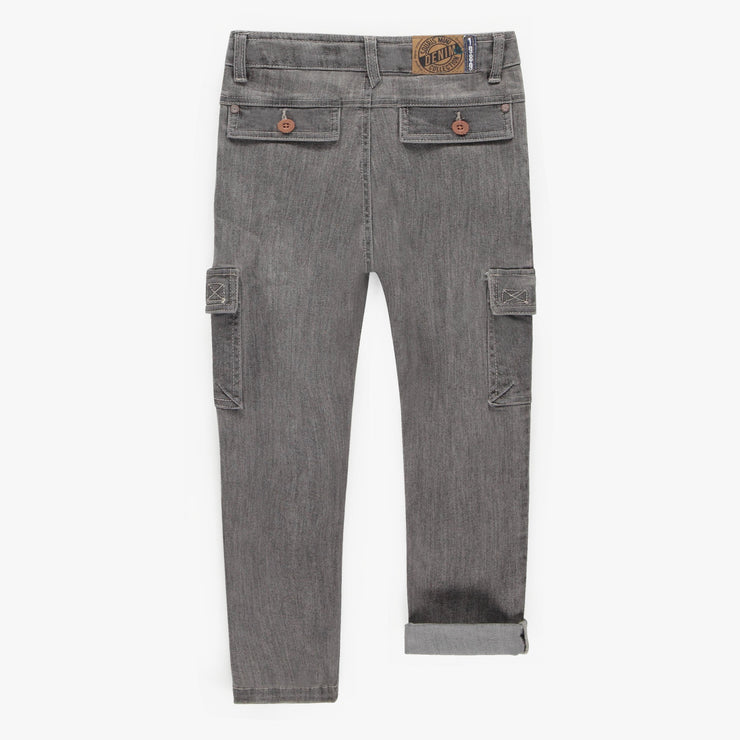 Pantalon de coupe régulière en denim extensible, gris moyen, enfant || Regular fit pants in stretch dark blue denim, child