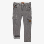 Pantalon de coupe régulière en denim extensible, gris moyen, enfant || Regular fit pants in stretch dark blue denim, child