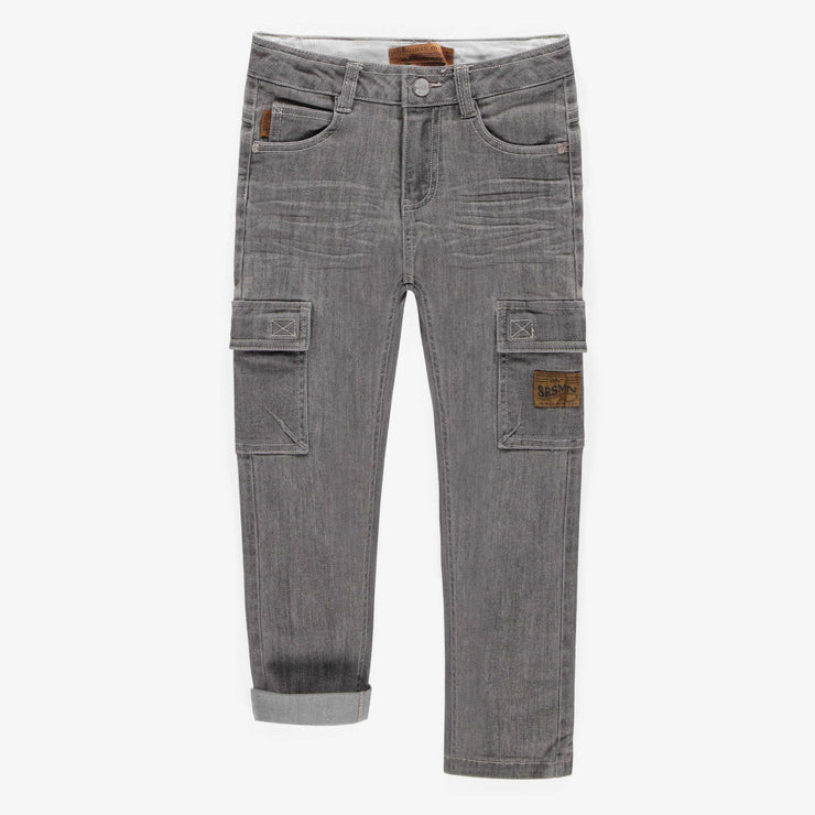 Pantalon de coupe régulière en denim extensible, gris moyen, enfant || Regular fit pants in stretch dark blue denim, child