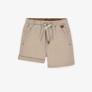 Short coupe décontractée en denim rayé beige/crème, enfant || Relaxed fit shorts in stretch beige/cream stripe denim, child
