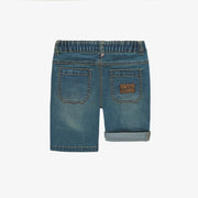 Short coupe régulière en denim extensible, bleu moyen, enfant || Relaxed fit shorts in stretch medium blue denim, child