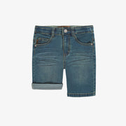 Short coupe régulière en denim extensible, bleu moyen, enfant || Relaxed fit shorts in stretch medium blue denim, child