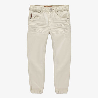 Pantalon coupe ajustée en twill très extensible crème, enfant || Cream slim fit pants in stretch twill, child