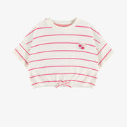 T-shirt à manches courtes de coupe ample blanc à rayures en coton, enfant || Pink striped t-shirt with short sleeves and loose fit in cotton, child