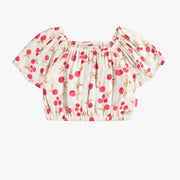 Bandeau crème à nouer avec motif de petits fruits, enfant || Cream headband to knot with berries print, child