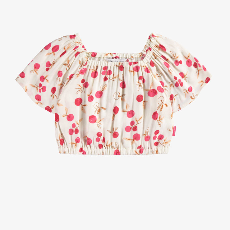 Bandeau crème à nouer avec motif de petits fruits, enfant || Cream headband to knot with berries print, child