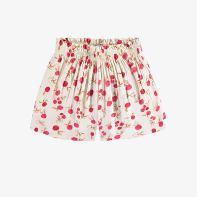 Short fluide coupe ample crème à motif en viscose, enfant || Fluid loose fit cream short with a print in viscose, child