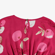 Robe coupe décontractée évasée manches courtes rose avec cerises, enfant || Pink short sleeves relaxed fit flared dress with cherries, child