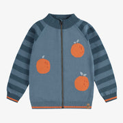 Chandail de maille à manches longues bleu avec motif jacquard, enfant || Long sleeves knit sweater, blue with jacquard pattern, child