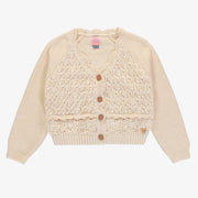 Veste de maille à manches longues crème en crochet, enfant || Cream long sleeves knit vest in crochet, child