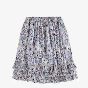 Jupe longue blanche à volants avec motif floral en viscose, enfant || Long white skirt with ruffles and a floral print in viscose, child