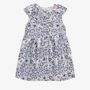 Robe coupe ajustée/évasée blanche avec motif floral en viscose, enfant || Slim fit flared white dress with floral print in viscose, child 