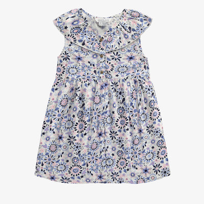 Robe coupe ajustée/évasée blanche avec motif floral en viscose, enfant || Slim fit flared white dress with floral print in viscose, child 