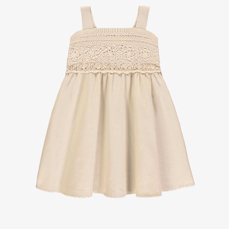 Robe de maille à bretelles larges crème avec crochet, enfant || Cream knitted dress with large straps with crochet, child