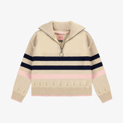 Chandail de maille manches longues crème et marine, enfant || Cream and navy long sleeves knit sweater, child