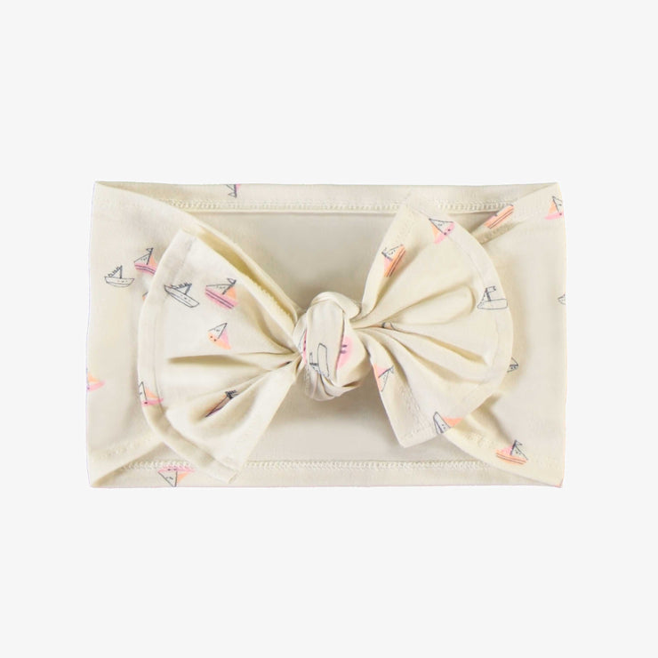 Bandeau crème à nouer avec motif de voiliers roses, enfant