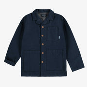 Surchemise marine en mélange lin et coton, enfant || Navy overshirt in linen and cotton blend, child