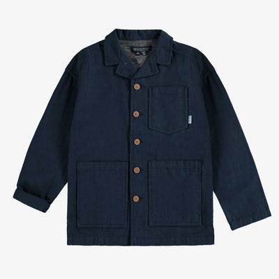 Surchemise marine en mélange lin et coton, enfant || Navy overshirt in linen and cotton blend, child