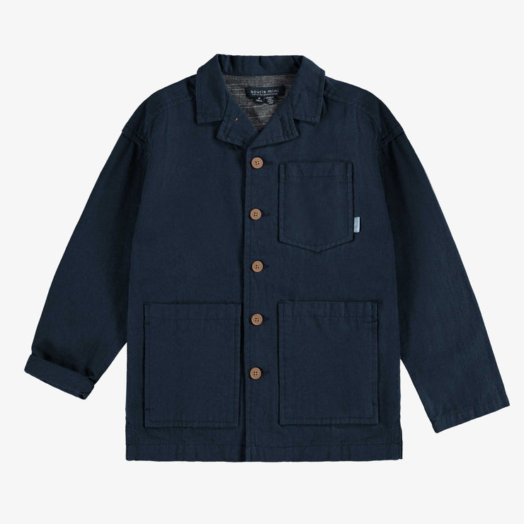 Surchemise marine en mélange lin et coton, enfant || Navy overshirt in linen and cotton blend, child