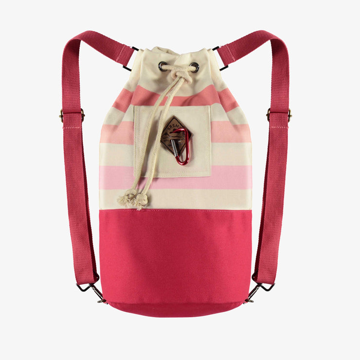 Sac de plage avec rayures en dégradé rose en toile de coton, enfant || Beach bag with stripes in gradient of pink in cotton canvas, child