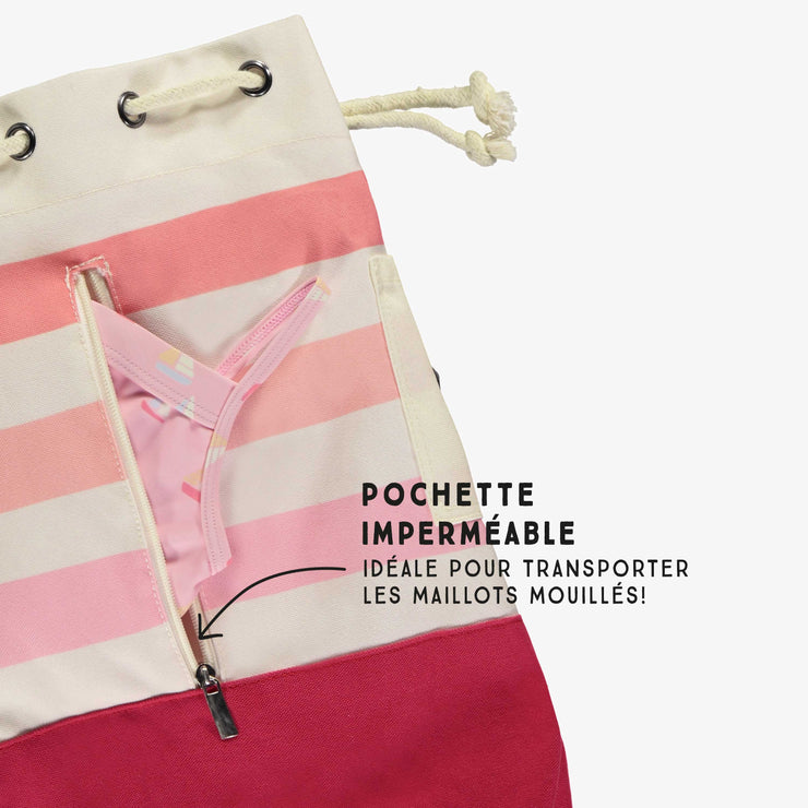 Sac de plage avec rayures en dégradé rose en toile de coton, enfant || Beach bag with stripes in gradient of pink in cotton canvas, child