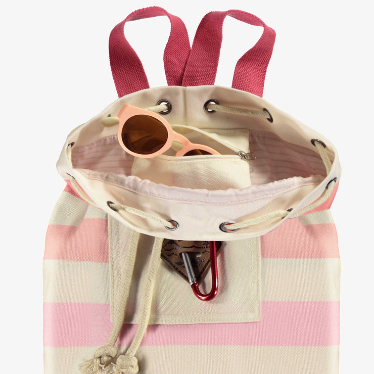 Sac de plage avec rayures en dégradé rose en toile de coton, enfant || Beach bag with stripes in gradient of pink in cotton canvas, child