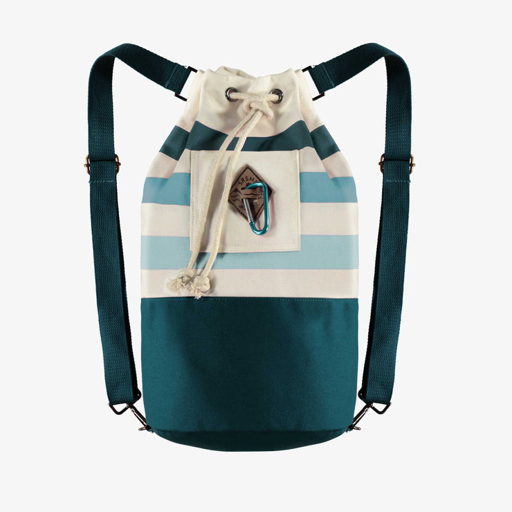 Sac de plage avec rayures en dégradé bleu en toile de coton, enfant || Beach bag with stripes in gradient of blue in cotton canvas, child
