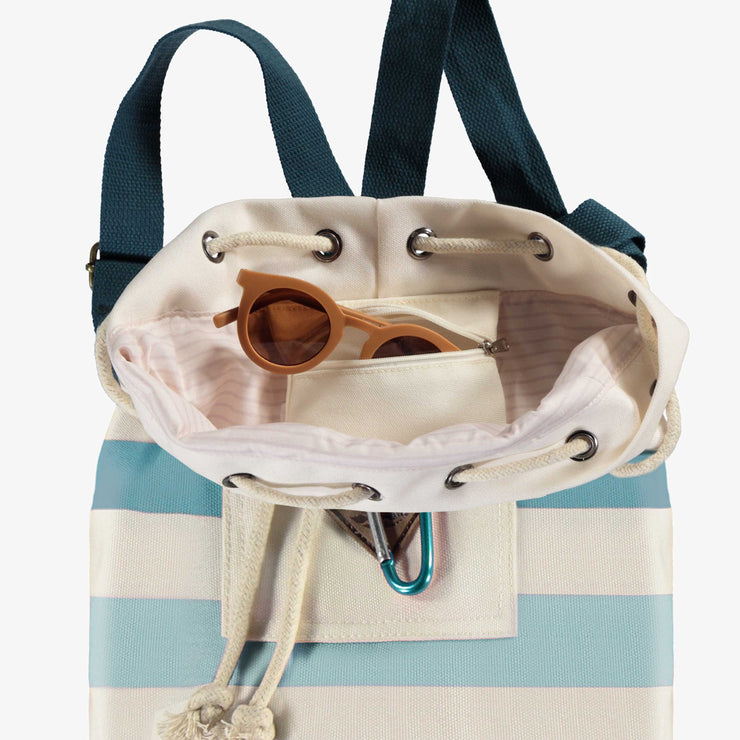 Sac de plage avec rayures en dégradé bleu en toile de coton, enfant || Beach bag with stripes in gradient of blue in cotton canvas, child