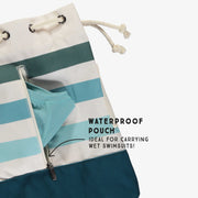 Sac de plage avec rayures en dégradé bleu en toile de coton, enfant || Beach bag with stripes in gradient of blue in cotton canvas, child