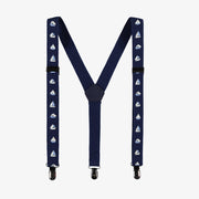 Bretelles extensibles marines avec voiliers, enfant || Navy stretch suspenders with sailboat print, child