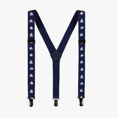 Bretelles extensibles marines avec voiliers, enfant || Navy stretch suspenders with sailboat print, child